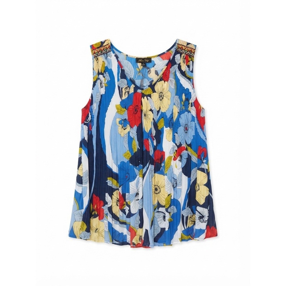 Melissa Paige Top Blouse L New Colorful Summer Pleated Stretch Dressy